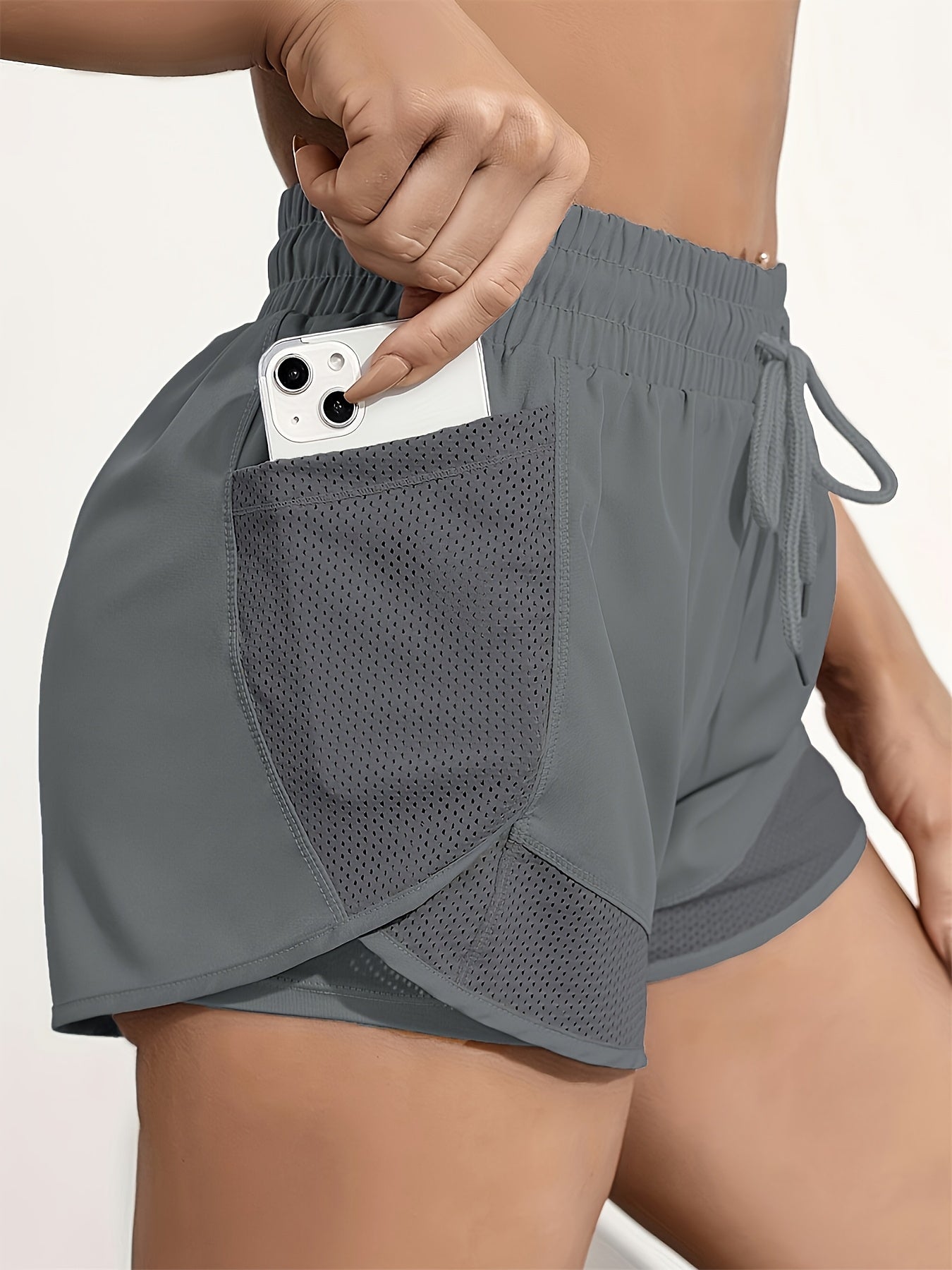 2-in-1 Quick-Drying Women's Yoga Shorts With Mesh Pockets For Casual Fitness And Gym Workouts