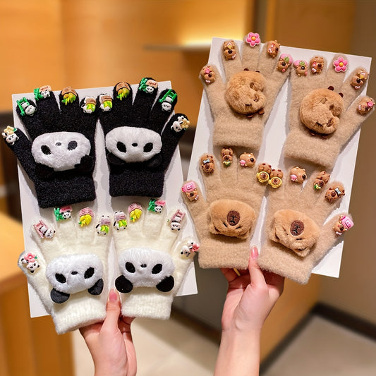 Cute Women's Autumn and Winter Gloves with Panda