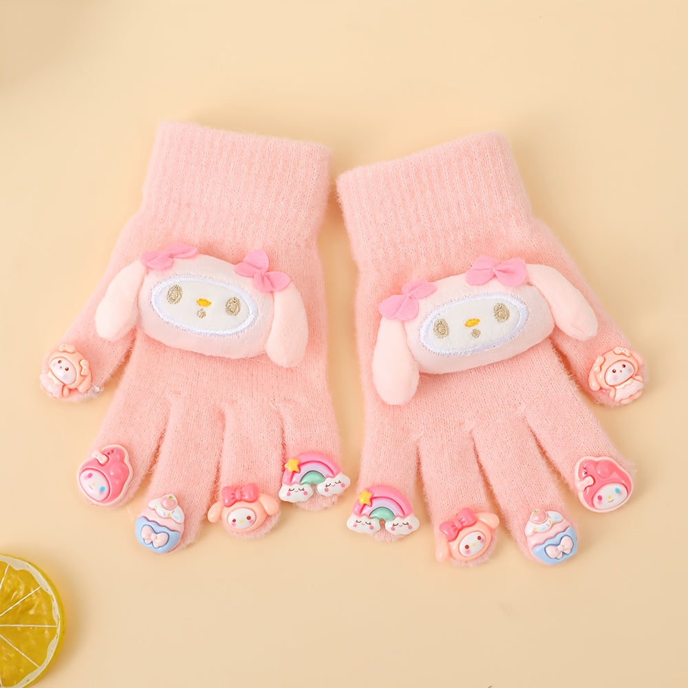 1pc Sanrio for kuromi Thickened Winter Gloves - Cute Cartoon Design, Full Finger Warmth for Boys & Girls, Perfect for Outdoor Activities, Holiday Gift, Winter Gloves For Girls, Playful Design, Soft Fabric
