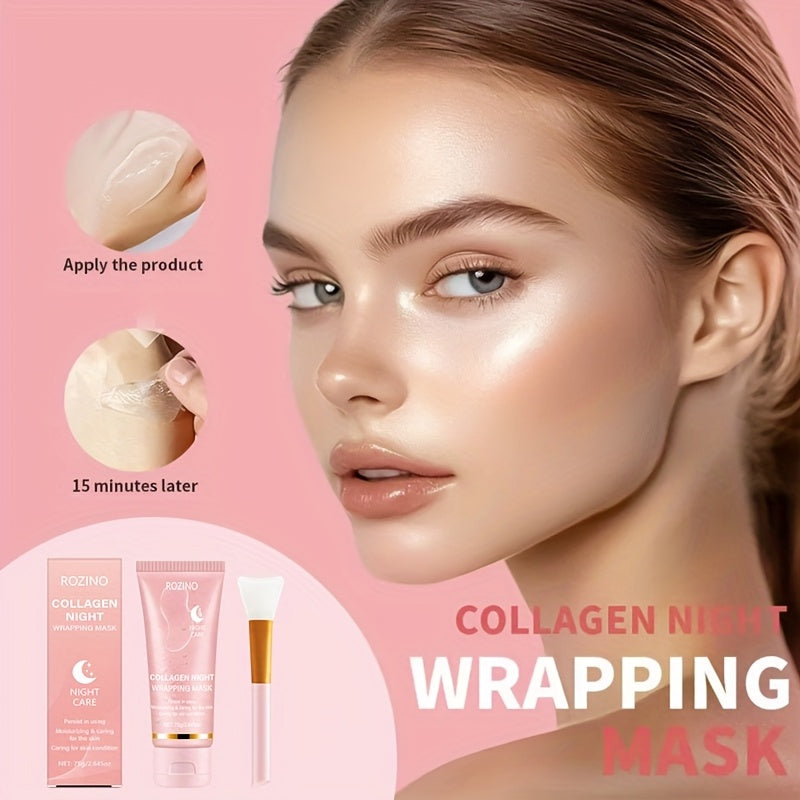 ROZINO Collagen Night Care Mask - Intensive Firming & Hydrating Sleep Mask with Aloe Vera, Vitamin C & E - Moisturizes & Smooths Skin, Anti-Dryness Design for All Skin Types, Mask for Nighttime Use