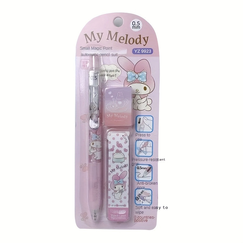 For Hello Kitty Sanrio Character 0.5Mm Automatic Pencil Set with Eraser And Lead, Featuring a Small Magic Dot Automatic Pencil Set.