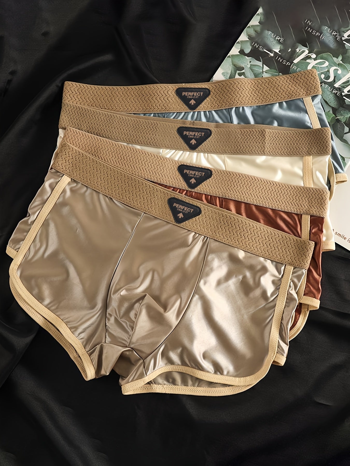 [Luxury Men's Underwear] 4pcs Men's Luxury Underwear. - Non-Transparent Ice Silky Fiber Boxer Briefs .