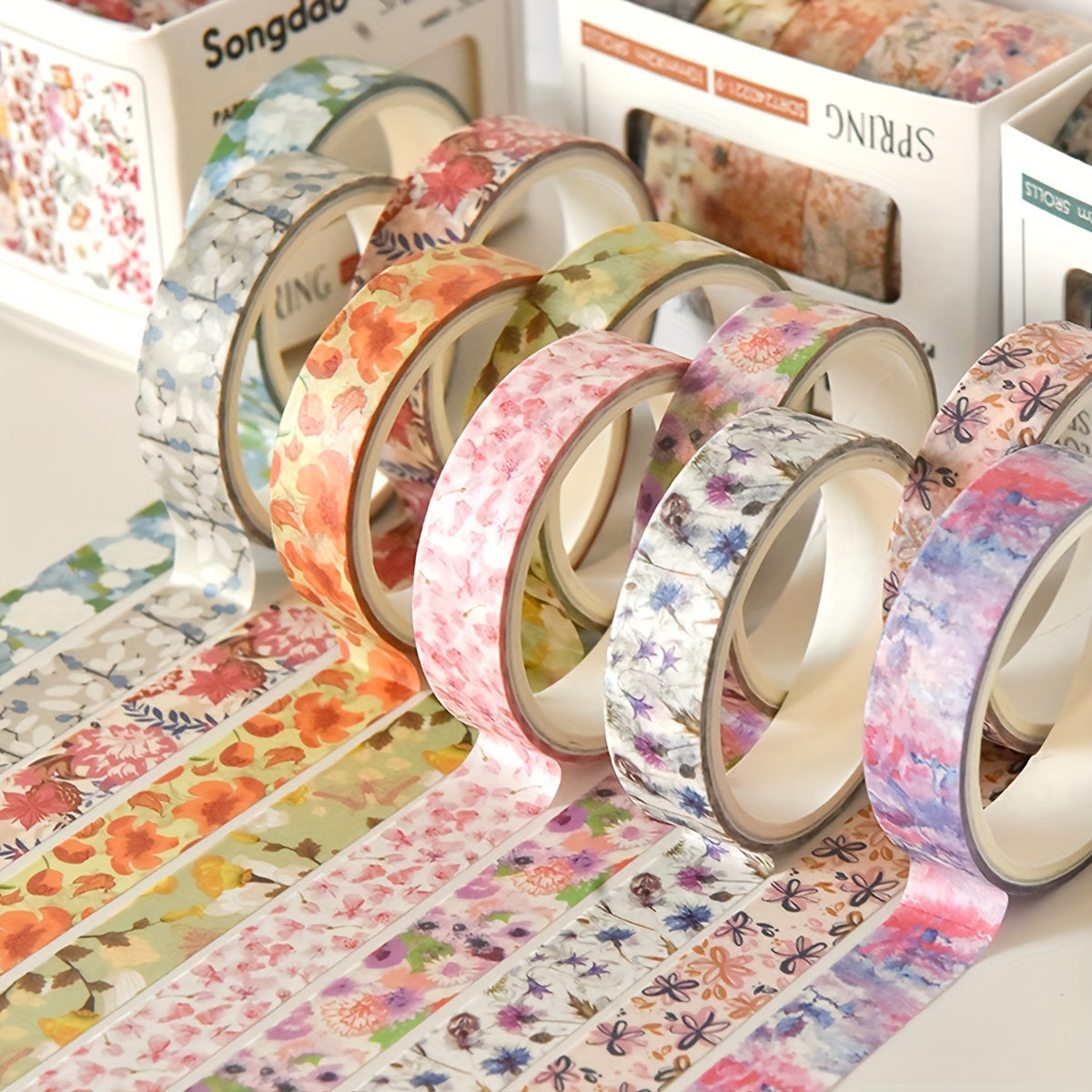 [Traceless Washi Tape] 5 Rolls of Tear-Off Traceless Washi Tape Flower Series - Decorative Sticker Tape for Diaries, Photo Albums, Schedules and Party Decorations