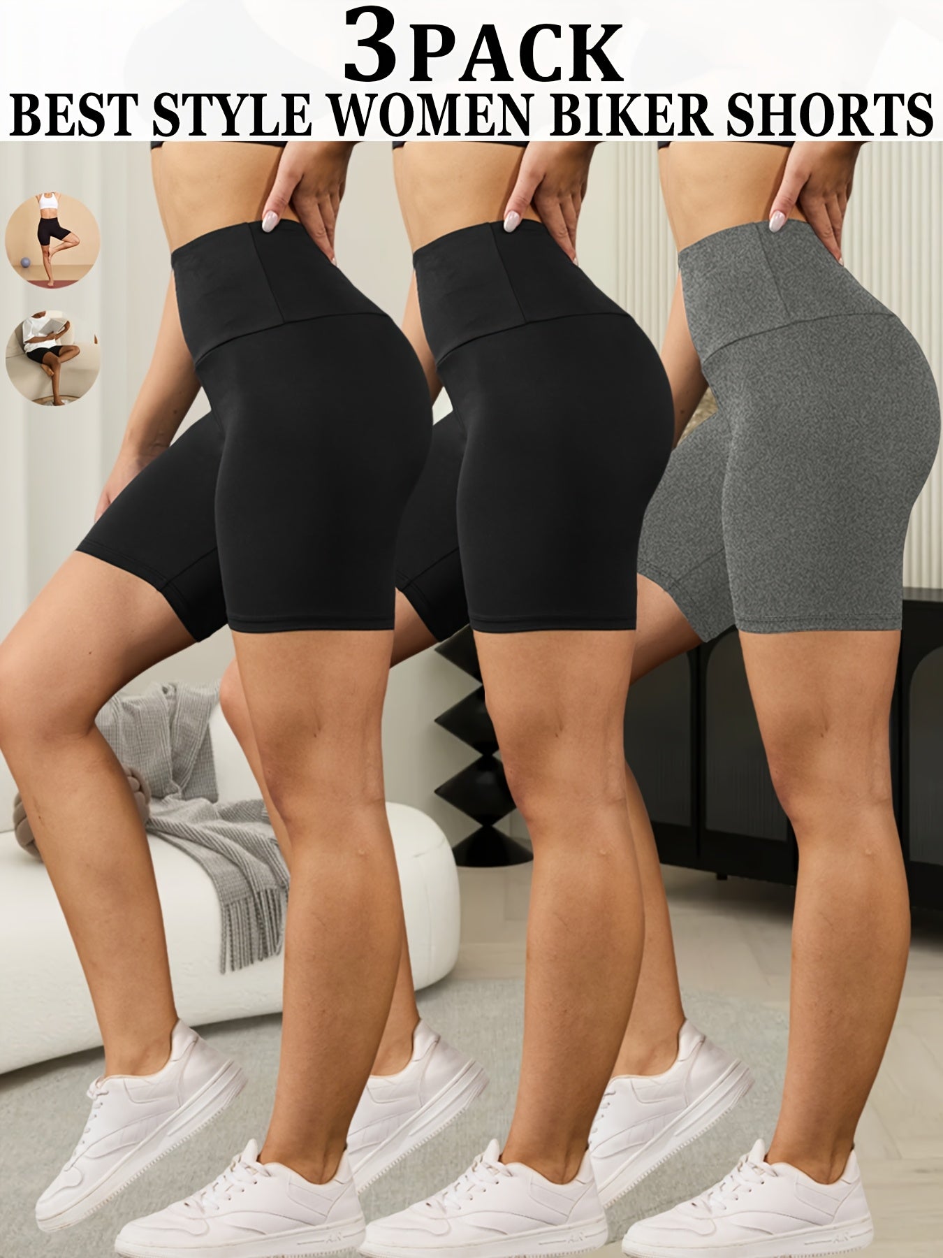 3-Pack High Waisted Biker Shorts for Women