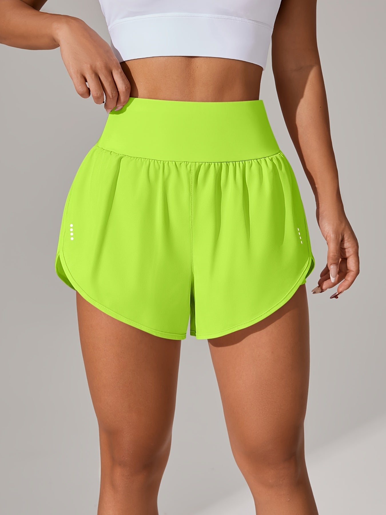 Light Blue High-Waisted Yoga Shorts with Ruffles