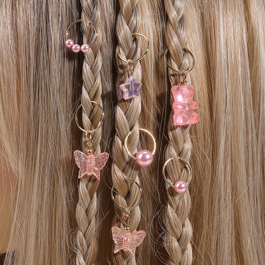 14pcs Shiny Butterfly Bear Hair Braid Rings | Star Crystal Rhinestone Hair Clips Cuffs Charms, Hair Jewelry Decoration for Women and Cool Girls