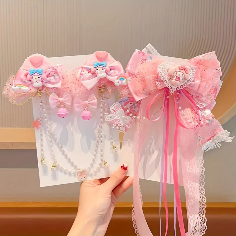 Sanrio Authorized 1pc Bowknot Hairpin 3D Butterfly Cat Ear Hair Clip Melody Hairpin Long Ribbon Princess Headwear Accessory - Suitable for Birthday Gifts, Party Gifts Daily Travel