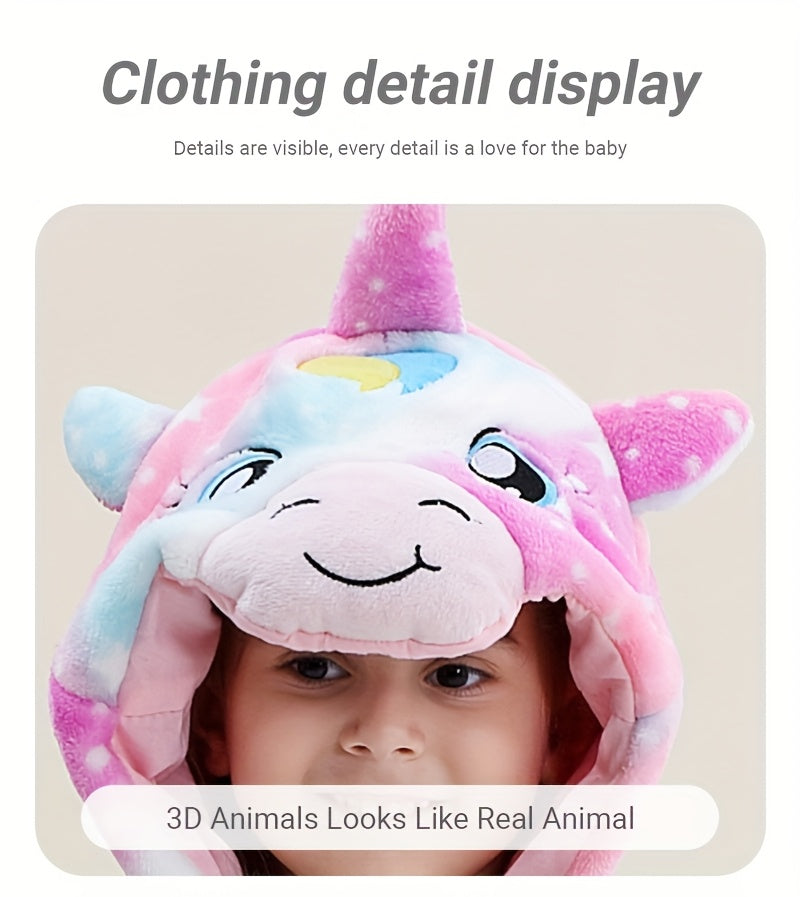 Animal Hooded Onesie Children's Flannel Clothing 4-12Y for Autumn and Winter