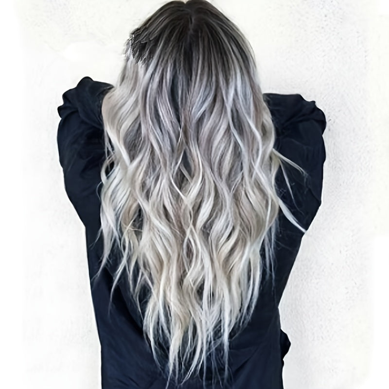 's & 's Black Gray Blonde Ombre Wavy Hair Wig.