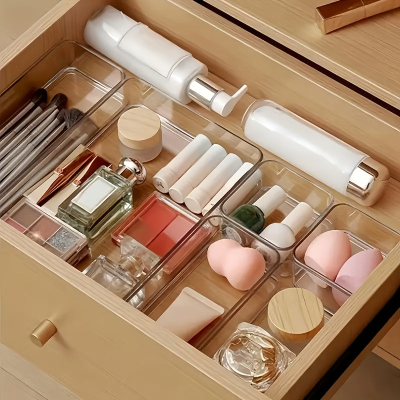 9/18/25pcs Set of Transparent Drawer Built-in Cosmetic Storage Boxes, Stationery Storage Box, Separated Vanity Tabletop Light Beige Care Product Organizing Box, Desk & Drawer Organizer for Home Storage