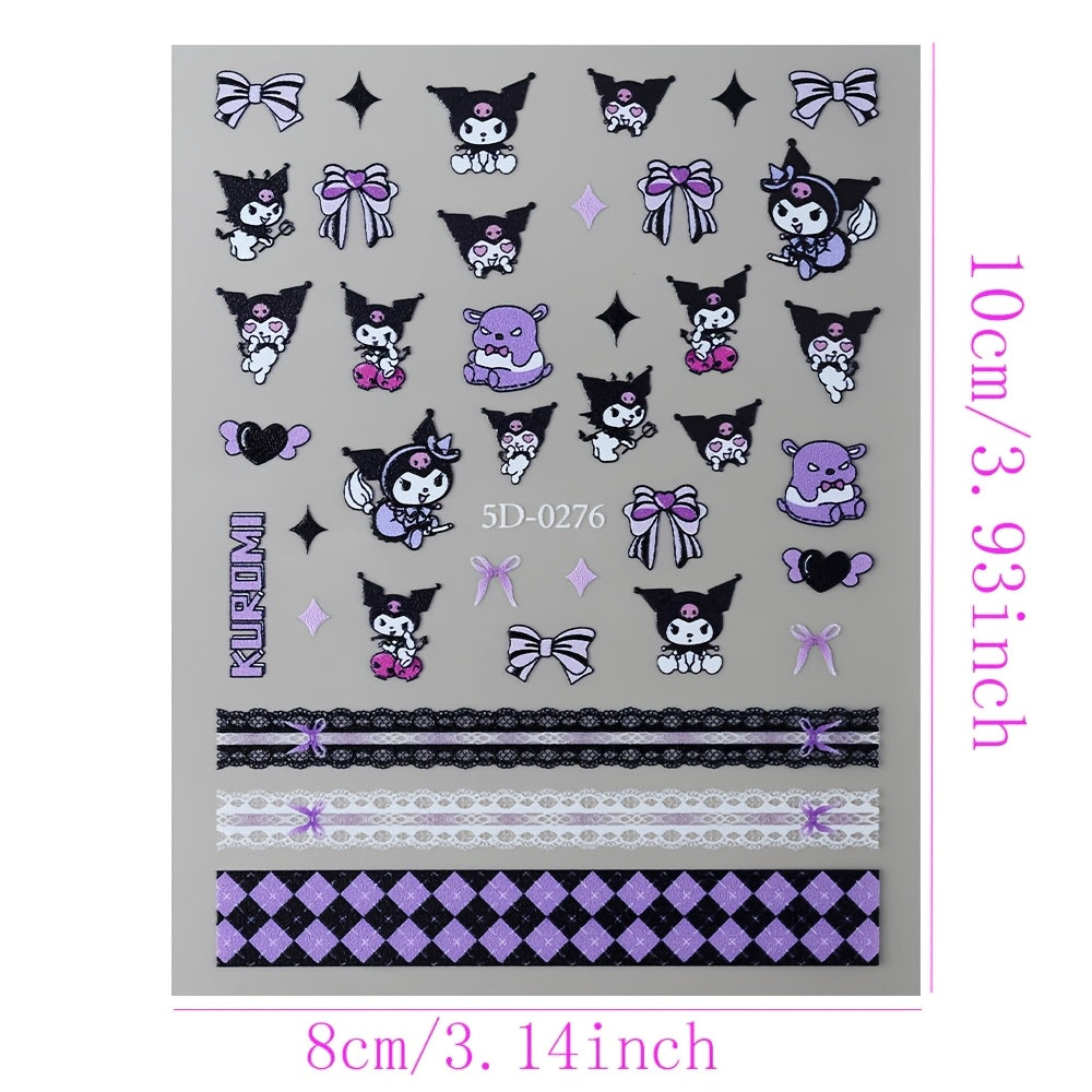 [1pc Sanrio Nail Art] Sanrio 1pc 5D Cute Cartoon Kuromi Hellokitty Melody Nail Art Sticker | Nail Decoration Decals