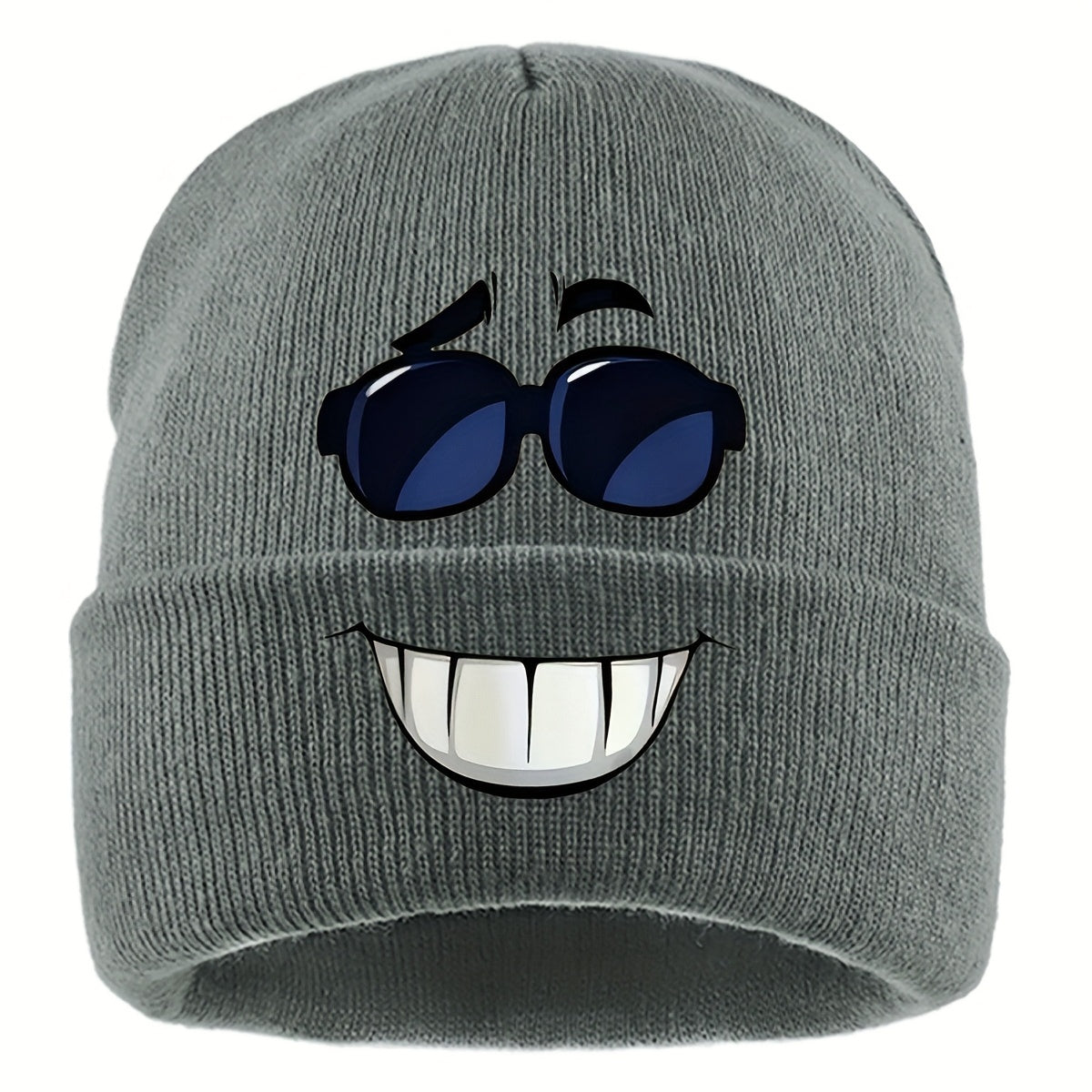 1pc Fashion Glasses joyful Face Funny Pattern Beanie Knit Hat