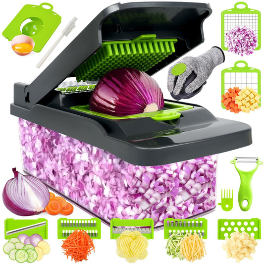 1pc 15 in 1 Vegetable Chopper, Salad Chopper, Vegetable Slicer Multifunctional, Veg Chopper with 7 chopping vegetables, Mitten and Peeler, Vegetable Cutter for Vegetables and Fruit