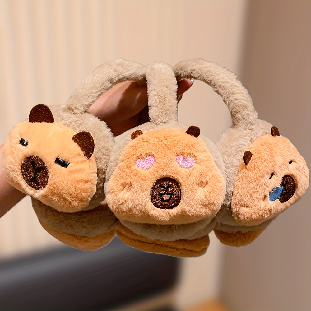 1 Multi-Color Capybara Design Ear Muffs with 3 Different Expressions