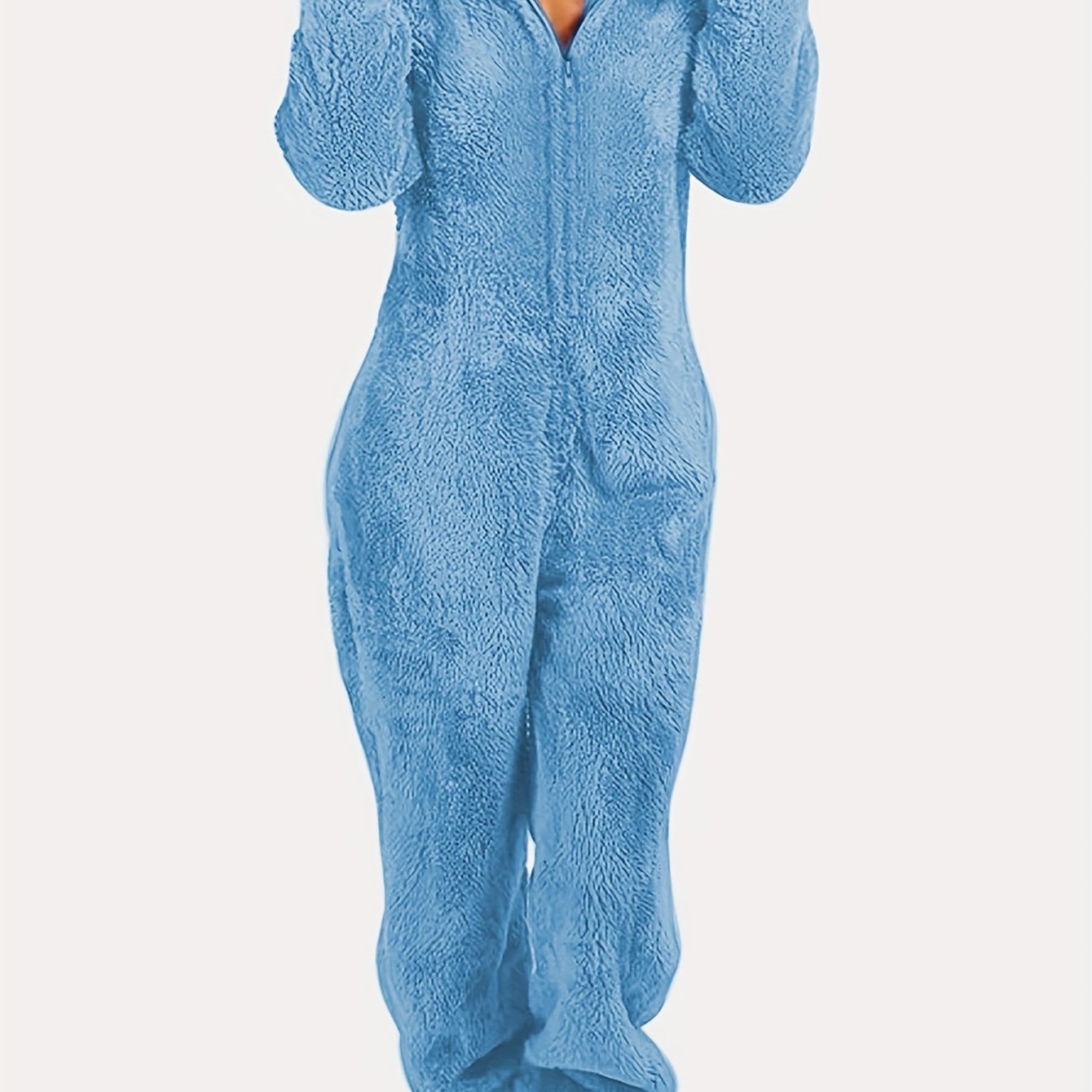 Women's Plush Fleece Pajama Jumpsuit - Hooded, Zip-Up, Easy-Care,