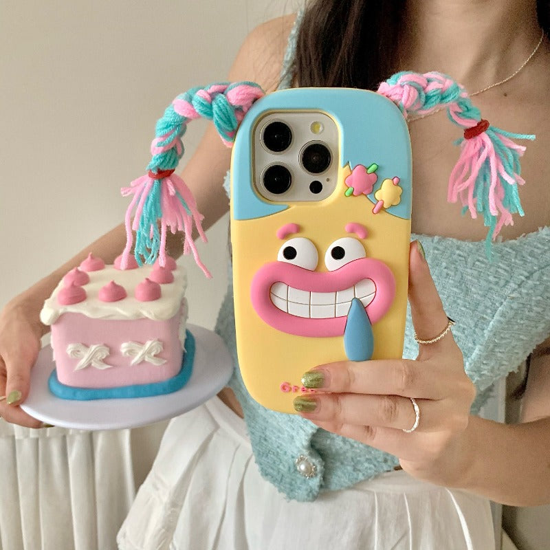 Funny Braided Case Apple Funny Braided Girl Full-Cover Anti-Fall Protective Case | Creative Niche for Iphone 16 15 14 13 12 11 Pro Plus Max