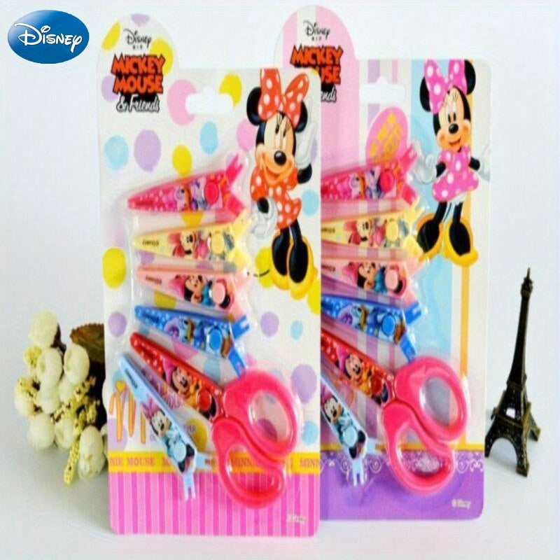 6pcs/set Disney Mickey & Minnie Scissors, Cartoon Cute Handcraft Cutting Tool with Safe Replaceable Blades and Scallop Serrated Wave Shape, Suitable for School Activities, Hobby Classes, Office