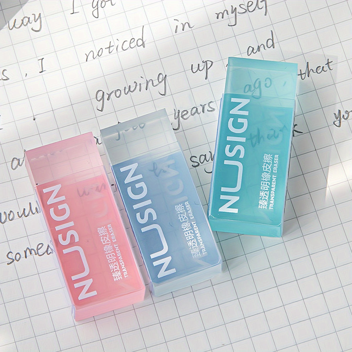 [Cute Eraser] Transparent Visible Design Rectangle Synthetic Rubber Eraser | Deli Lovely, Simple Solid Color, Cute Student School Supplies