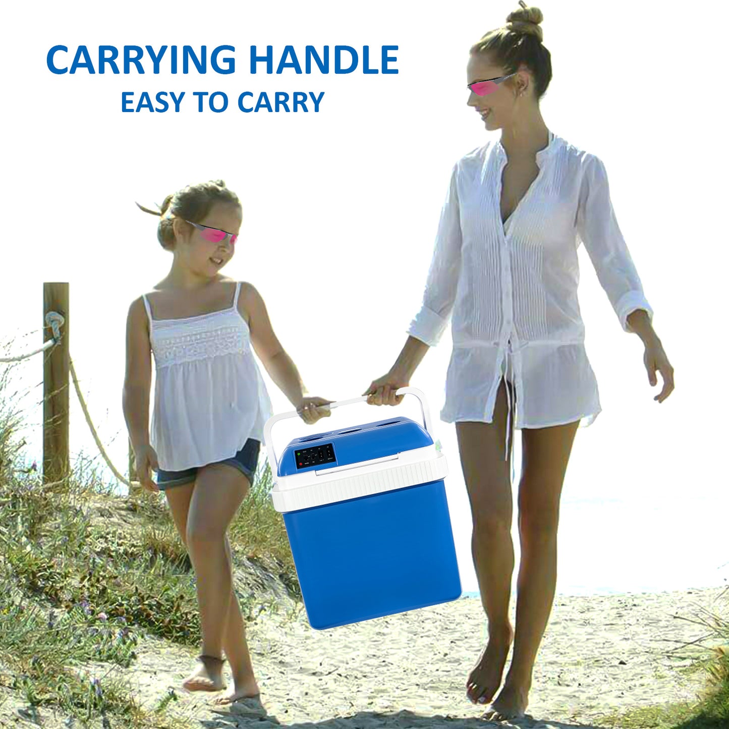 24L Thermoelectric 240V AC & 12V DC Electric Cool Box, Heating and Cooling Functions, Portable Travel Cooler Box Camping Car Mini Fridge (24L Cooler & Warmer)
