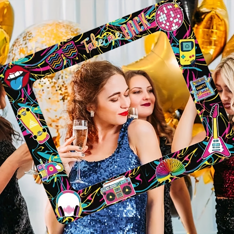 [Neon Party Frame] Vibrant Neon 1pc Retro 90s Disco Party Photo Booth Frame | 29.5x25.6 Inch, "TALK to NICE" Text, Durable Plastic, Fun and Festive Decorations, Inflatable Selfie Props for Birthdays, Bachelorette, Weddings, a