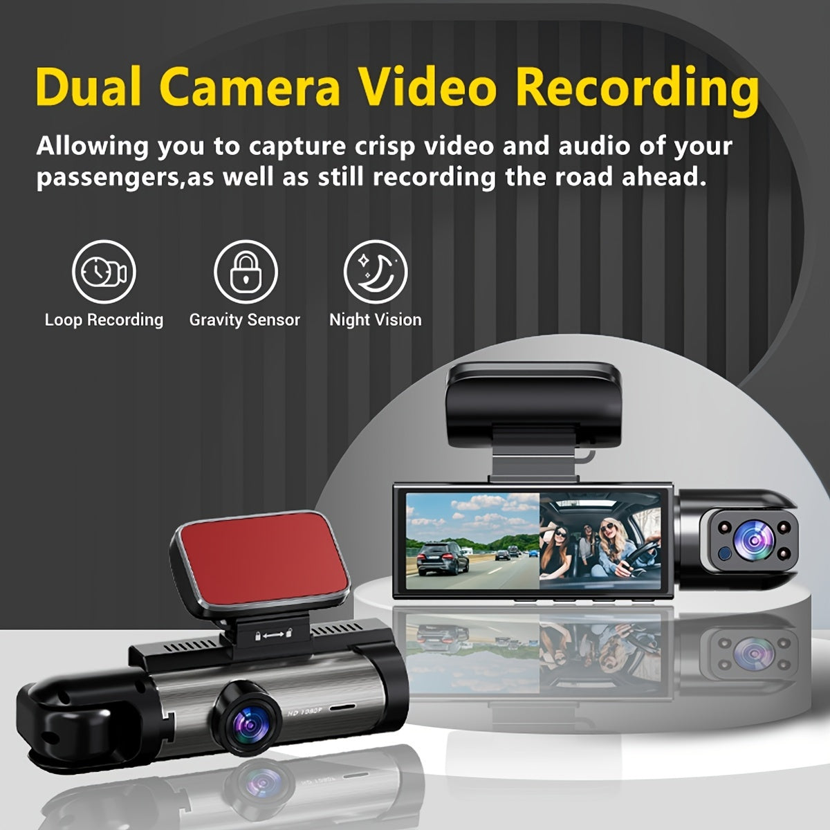 Dual Dash Cam A9, 3.16" Screen, 64G Included