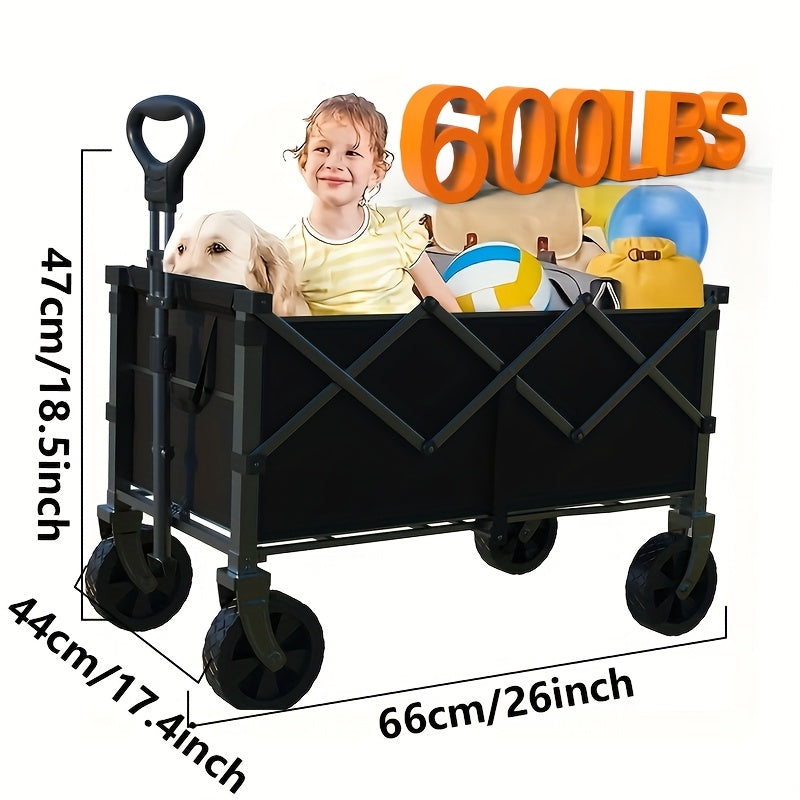 Heavy-Duty Foldable Utility Cart For RV Camping All-Terrain Large-Wheel Beach Wagon With Cup Holder, Multi-Purpose Hauler For Groceries, Sports Gear, Shopping Outdoor Activities