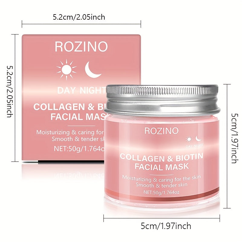 Five min hydratio, 1.764oz collagen biotin day and night facial mask, containing collagen and biotin, face masks Light Beige care, face mask hydrating, 72h lasting moisturizing, men, women, low sensitivity, Especially suitabl