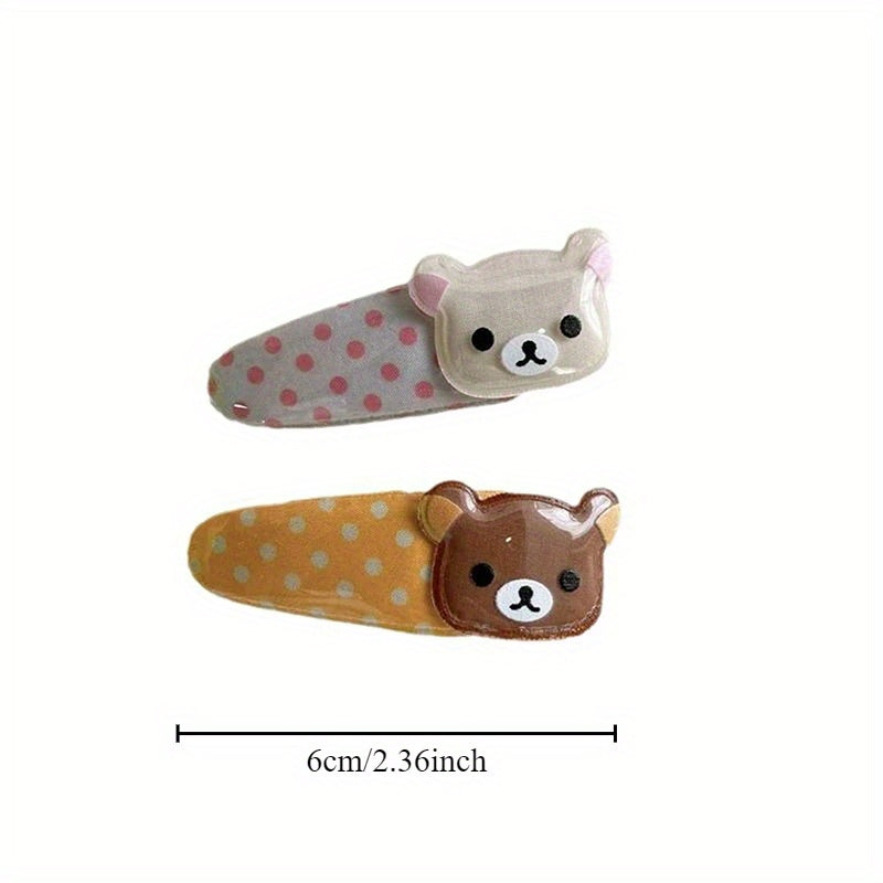 2pcs Cute Cartoon Bear Hair Clips - Sweet Wave Point Design, Glossy Finish, Plush Detail, Ideal for Bangs & Side Styles, Perfect Birthday Gift