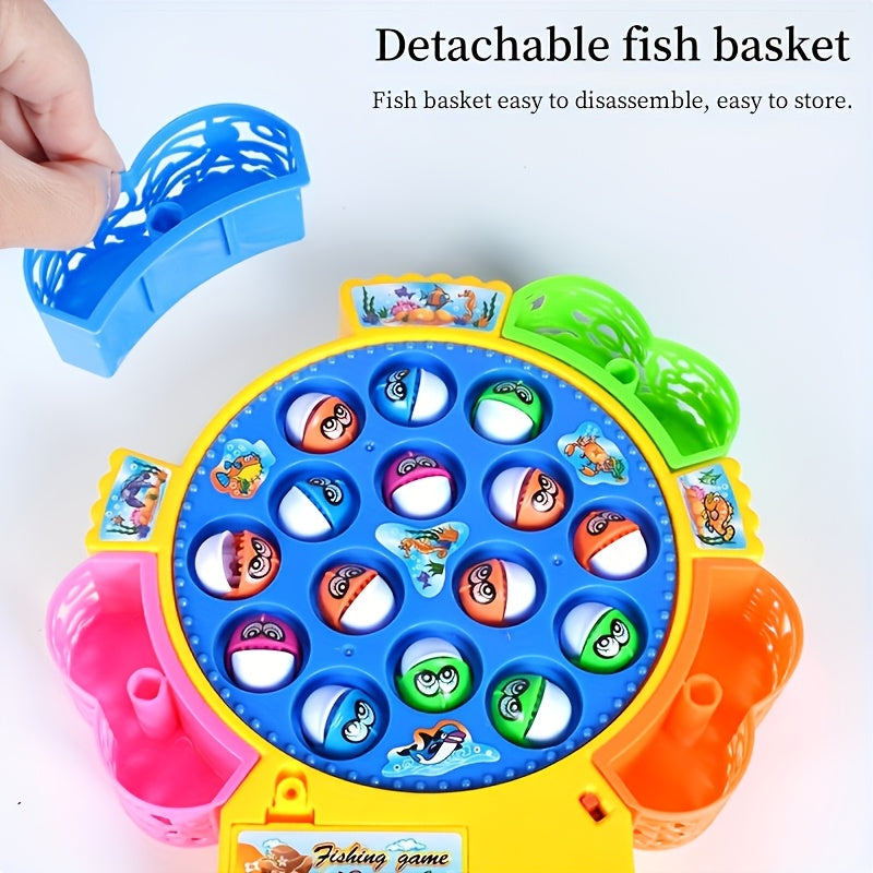 15/24 Fish Fun Electric Fishing Toy, Rotating Fishing Plate, Set of Fishing Toys, Children's Fishing Toys, Music Rotating Fishing Plate Set, Children's Desktop Competition Toy, Birthday and Thanksgiving Gifts, Best Gift for B