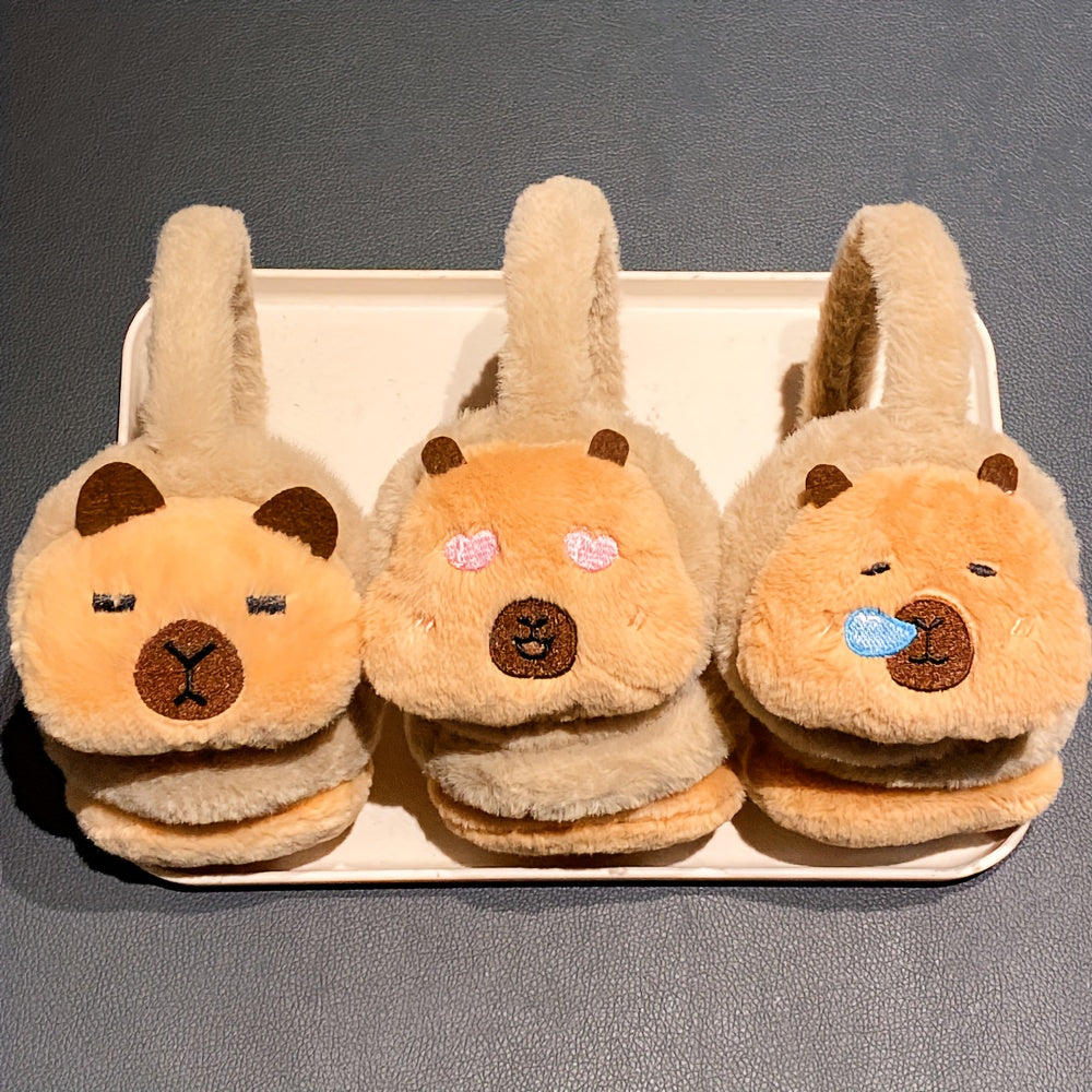 1 Multi-Color Capybara Design Ear Muffs with 3 Different Expressions
