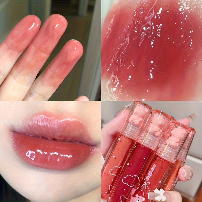 6-Color Strawberry Bear Cherry Lip Gloss - Vibrant Berry Shades, Creamy Texture, Mirror-Like Shine, Waterproof, Stain-Resistant, and Durable - Perfect Gift for Women on Valentines Day