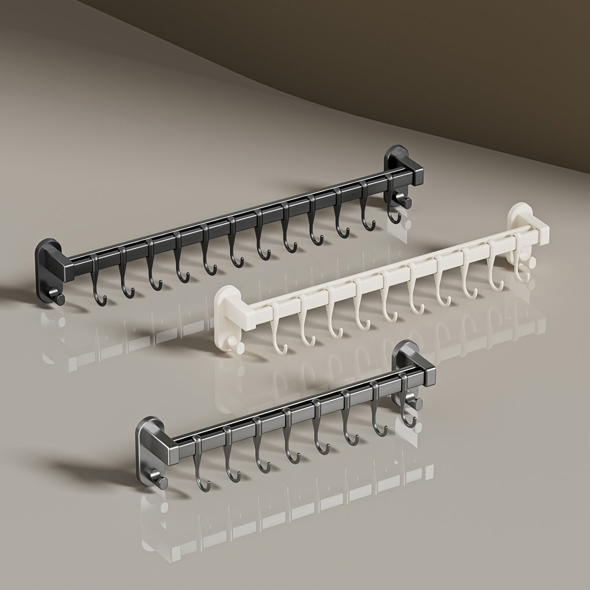 Plastic Kitchen Utensil Storage Rack with 6/8/10 Active Hooks - Wall-mounted Storage Rack for Tableware, Knives, and Pot Lids, with Drainage Hooks, Easy to Install, Suitable for Hanging Storage of Cooking Tools and Towel Rack