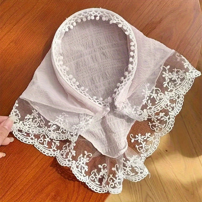 Elegant Lace Knit Triangle Headband - Women'S Stylish Sun Protection Headband, Cute & Sweet Style, Summer, Pastoral Triangle Scarf Hair Accessory, Sun Protection Headgear | Lace Knit Headband | Delicate Lace Detail, Headband