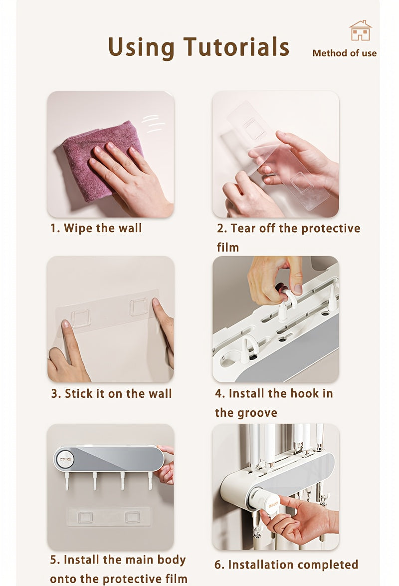 Multifunctional Wall Hanging Knife Holder, Can Hold Multiple Knives, with Integrated Sharpening Stone, Equipped with 4 Hooks, Suitable for Spatulas, Funnel, Kitchen Tools