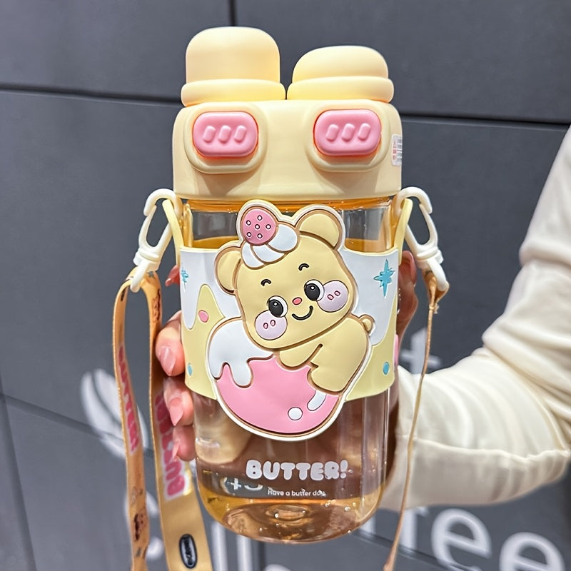 Cute Cartoon Tumbler - Capybara & Puppy Design, Portable, BPA-Free, Large Capacity, Ideal for Sports & Outdoor, Adorable Bear Illustrations