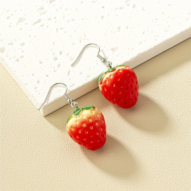 Cute Strawberry Dangle Earrings Pastoral Style Fruit Drop Earrings Spring And Summer Earrings Jewelry For Women