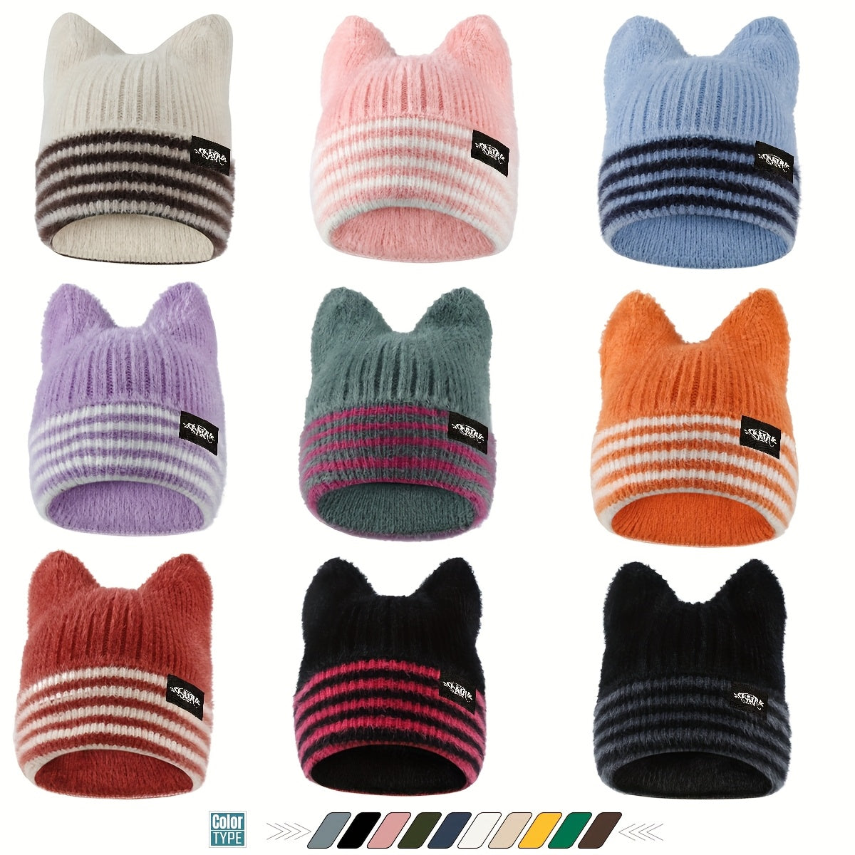 1pc Unisex Plush Cat Ear Beanie Hat with Faux