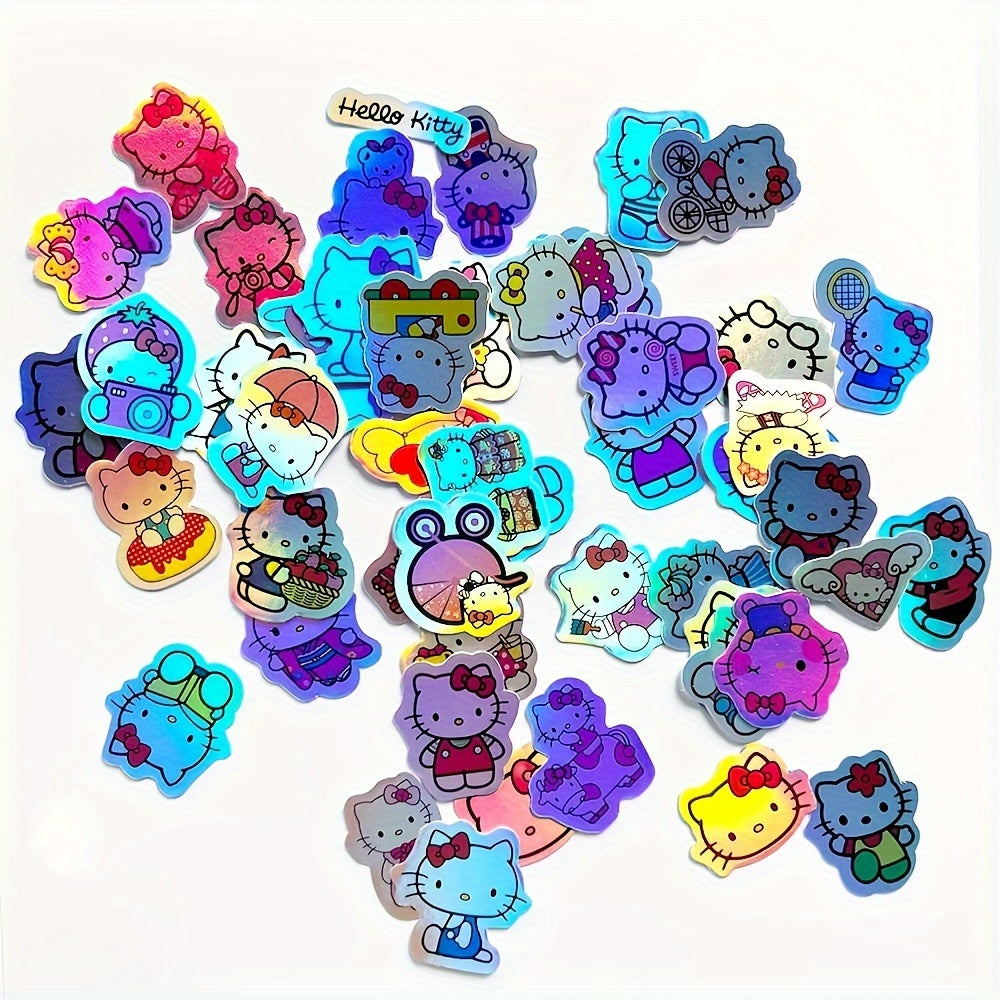 50pcs Sanrio Hellokitty Glitter Stickers | Laser Cartoon Stickers Cute cartoon cute image waterproof DIY decorative stickers for Party Supplies, Party Favors, Birthdays Gift for Christmas Halloween Gift,