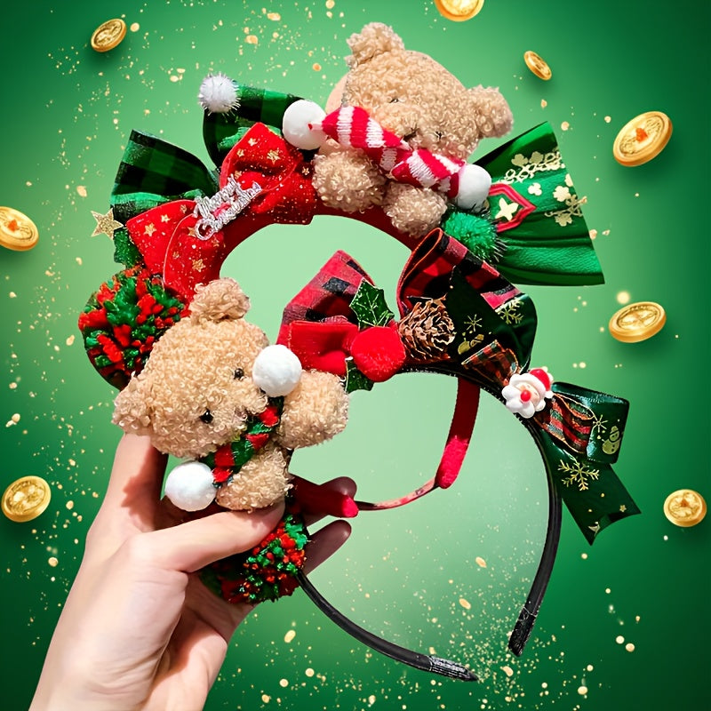 1pc Women'S Christmas Teddy Bear Bow Hairband