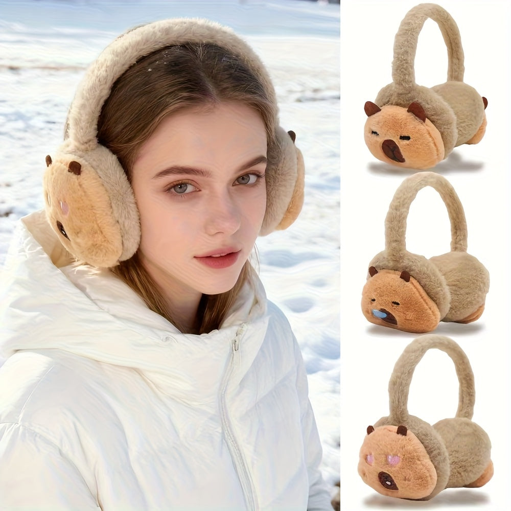 1 Multi-Color Capybara Design Ear Muffs with 3 Different Expressions
