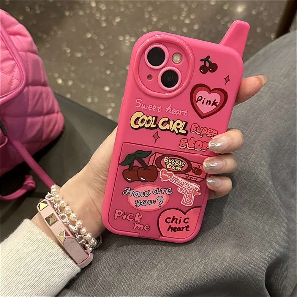 Retro Y2k Cherry Heart 3D Rosa iPhone Case - Shockproof, Soft, and Stylish Protective Cover for iPhone 15, 14, 13, 12, 11 Pro Max with Make Up Mirror Function - Unique Design, Durable, and Easy to Install