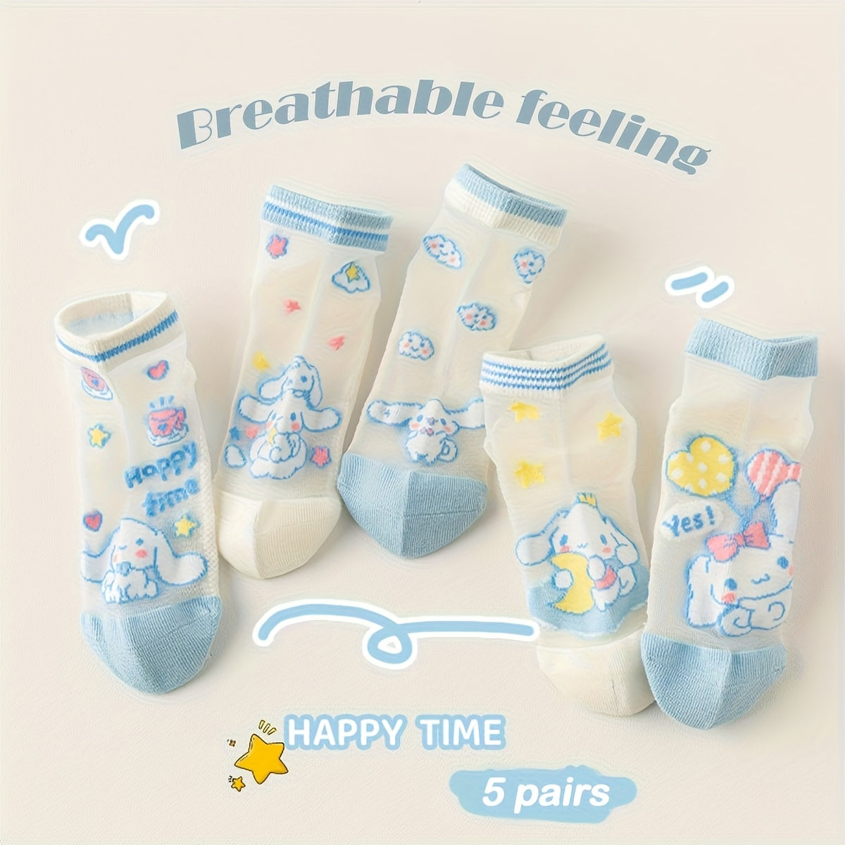 Cinnamoroll Knee-High Socks for Kids, 5 Pairs Set