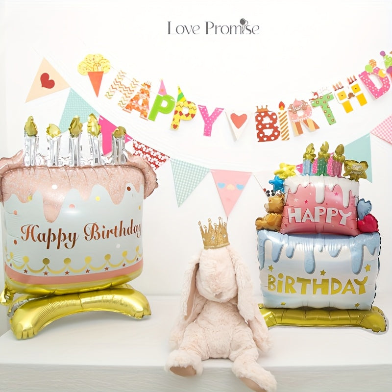1/2pcs Standing Cake Shaped Balloons Birthday Anniversary Theme Party Atmosphere Decoration Ground Tabletop Aluminum Foil Balloon