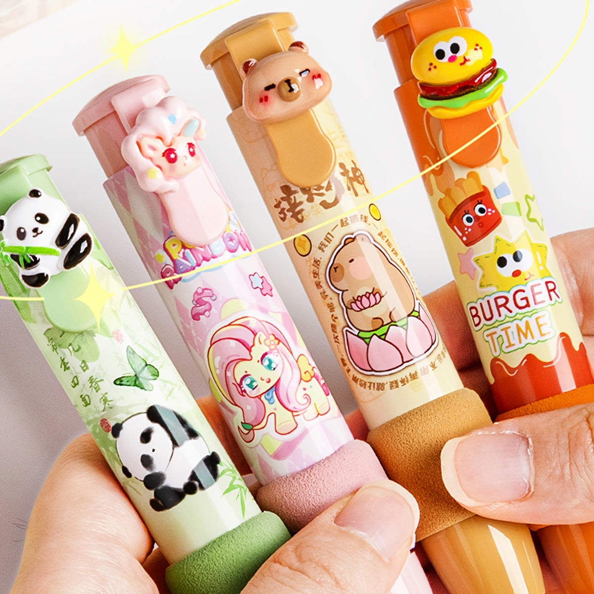 [1pc Cartoon Pattern Eraser] Creative Cartoon Pattern Push-Type Erasers, Clean & Mark-Free, Low-Shedding, with Sponge Sleeve for Comfortable Grip, Made of Other Rubber Materials