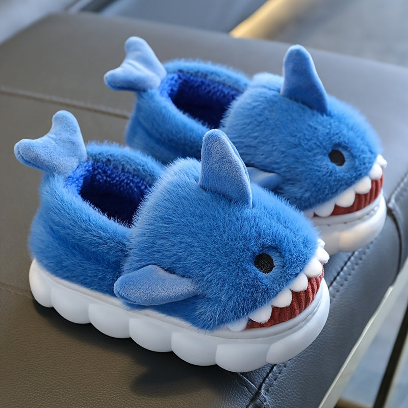 Youngsters' Cartoon Shark Plush Slippers
