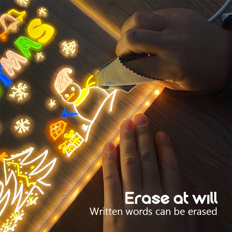 AMILL Acrylic LED Message Board - Erasable Light-Up Drawing Board with 7-Color Pens & Cleaning Cloth, USB-Powered Modern Desk Night Light for Birthdays, Special Occasions, Creative Gift Idea, Special Occasion Gift | Colorful