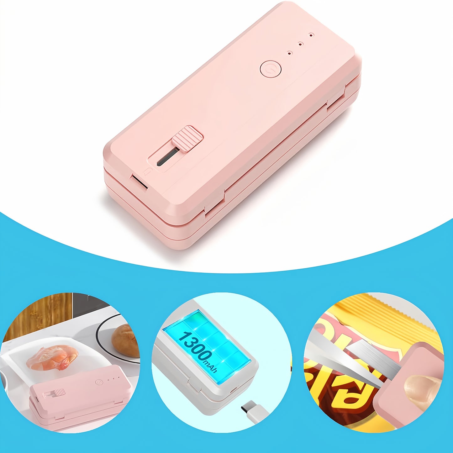 Portable Sealing Machine, 1300mAh, USB Charging | Quick Sealing, Used for Resealing Snacks and Plastic Bags to Keep Food Fresh | Very Suitable for Kitchen, Food Storage Mini Sealing Machine, Holiday Gifts,