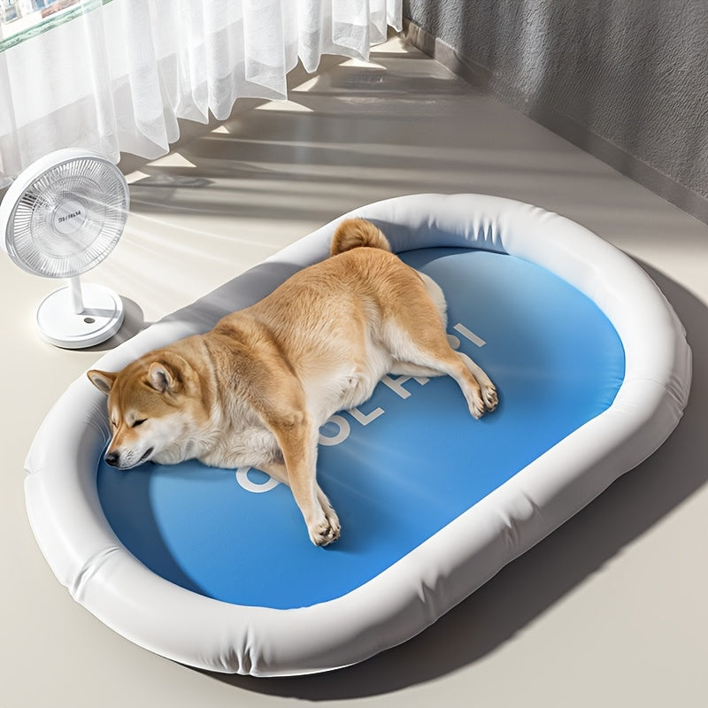 Pet Ice Cushion - Portable, Washable Summer Cooling Pad for Cats & Dogs, Oval Shape, Light Blue with White Border, Ideal for Car Seats & Beds, Pet Comfort|Stylish Pet Bed|Durable Polyvinyl Chloride