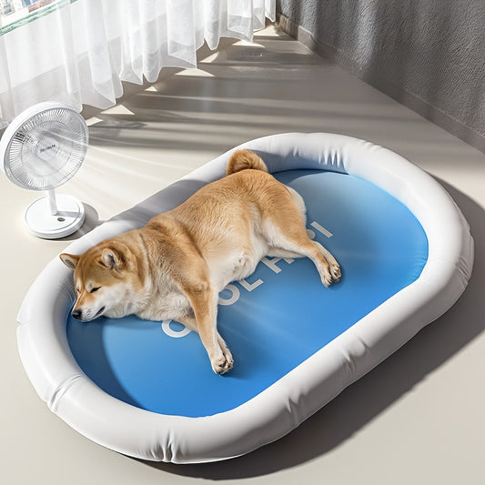 Pet Ice Cushion - Portable, Washable Summer Cooling Pad for Cats & Dogs, Oval Shape, Light Blue with White Border, Ideal for Car Seats & Beds, Pet Comfort|Stylish Pet Bed|Durable Polyvinyl Chloride