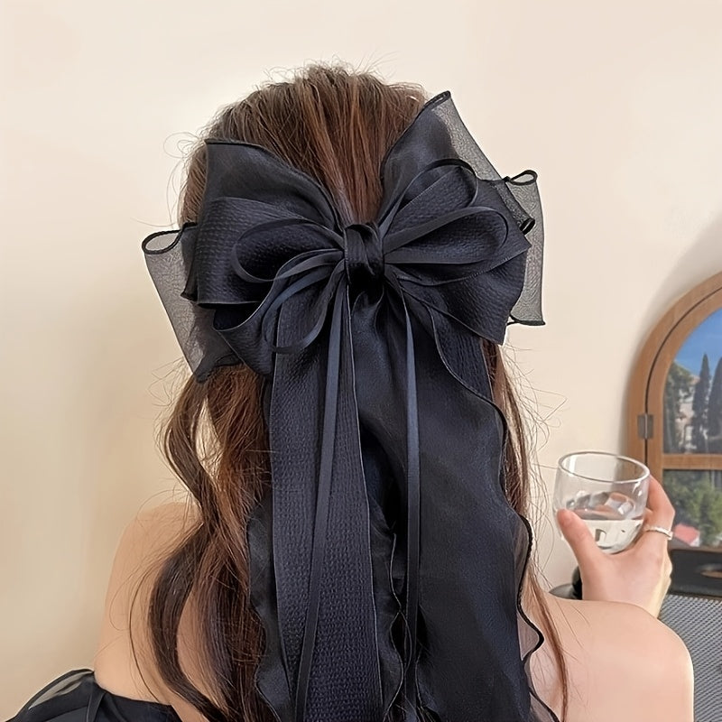Romantic Elegant Lace Bow Hair Clip | Multi-Layered, Valentine's Day Accessory, Ribbon Back Combs for Long Hair